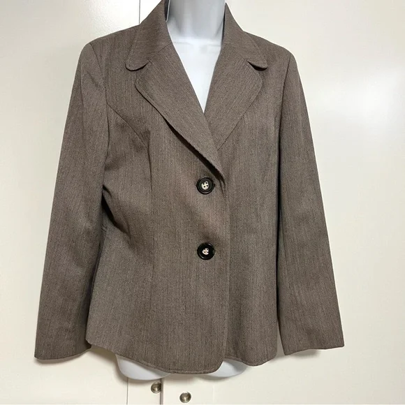 100% Wool Talbots Women's Taupe Tailored Blazer Jacket Double Button Size 14 P - Picture 2 of 8